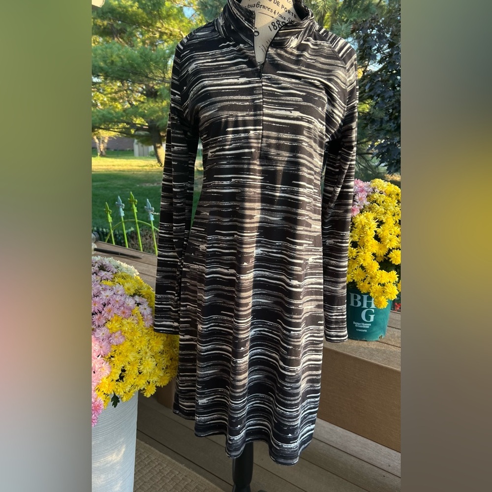 Beautiful Soybu Gray and Black Striped Polo Shirt Dress size L